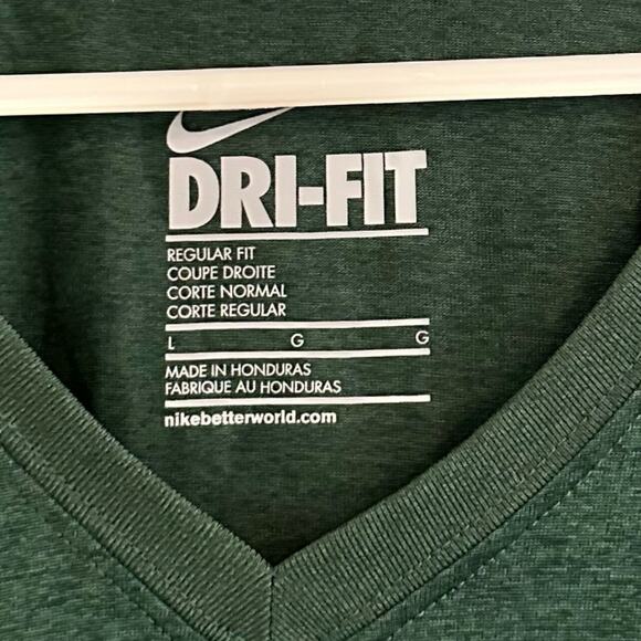 Nike Dri-Fit Regular Fit T-Shirt Sz Large Green Short Sleeve V-Neck - Picture 4 of 4